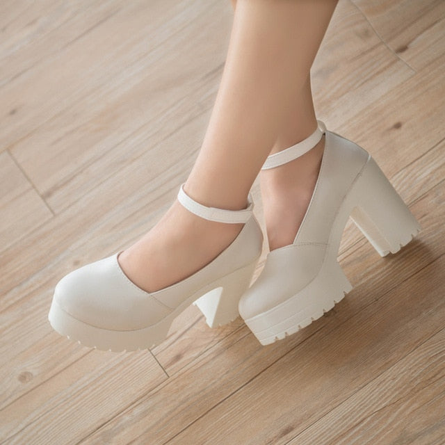 2019 new spring autumn casual high-heeled shoes sexy ruslana korshunova thick heels platform pumps Black White ladies shoes